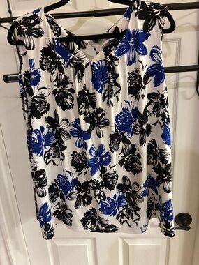 Calvin Klein White Sleeveless Top with Blue & Black Floral Print